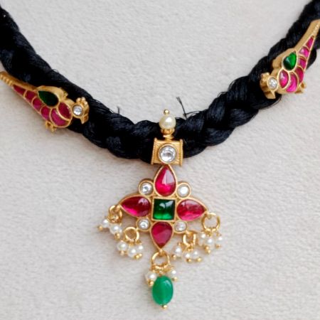 Handmade Brass Metal Jewellery Black Thread Necklace